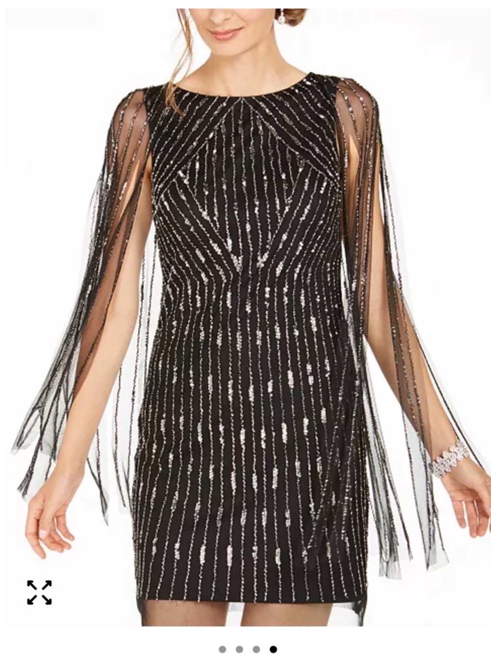Unique black sparkly Adrianna Papell embellished cape dress formal statement 8